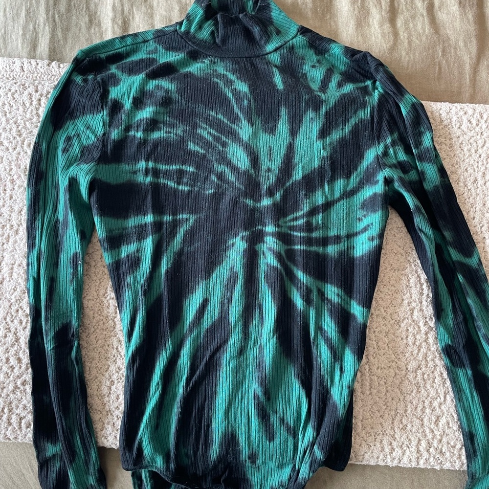 Green and Black Tie-Dye Women's Turtleneck Bodysuit